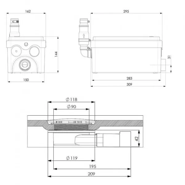 Канализационная установка SFA SANIDOUCHE Flat